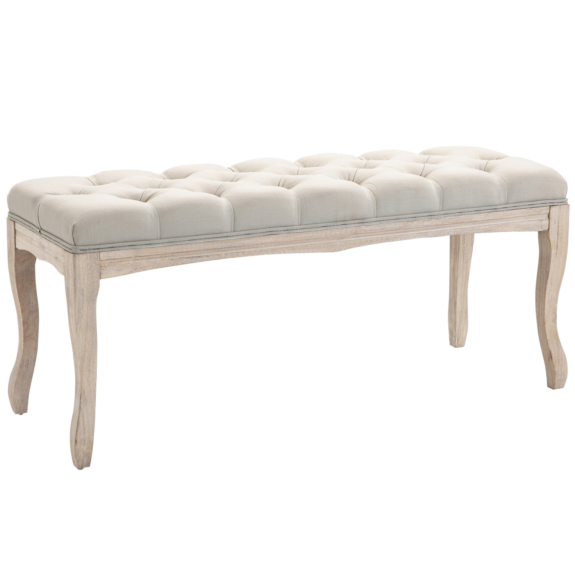 Upholstered Bench Seat Chest Shoe Bench Piano Bench Vintage Bed Bench Bedroom Living Room Hallway Rubberwood Linen Beige 110 x 40 x 48 cm