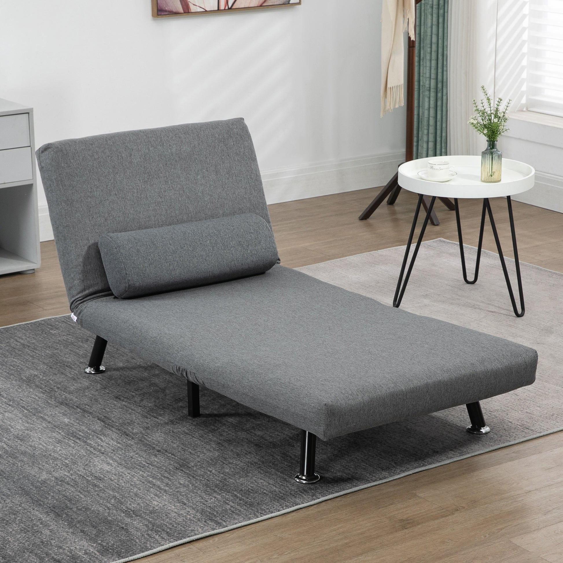 Sleeper Chair, Folding Chair with Bed Function, Back Pillow, Foldable Recliner in Linen Look, Adjustable Backrest, Supports up to 150 kg, for Living Room, Dark Gray