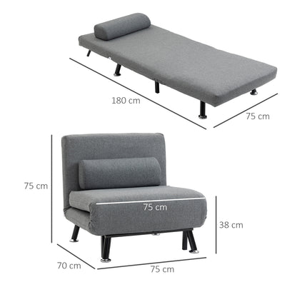 Sleeper Chair, Folding Chair with Bed Function, Back Pillow, Foldable Recliner in Linen Look, Adjustable Backrest, Supports up to 150 kg, for Living Room, Dark Gray