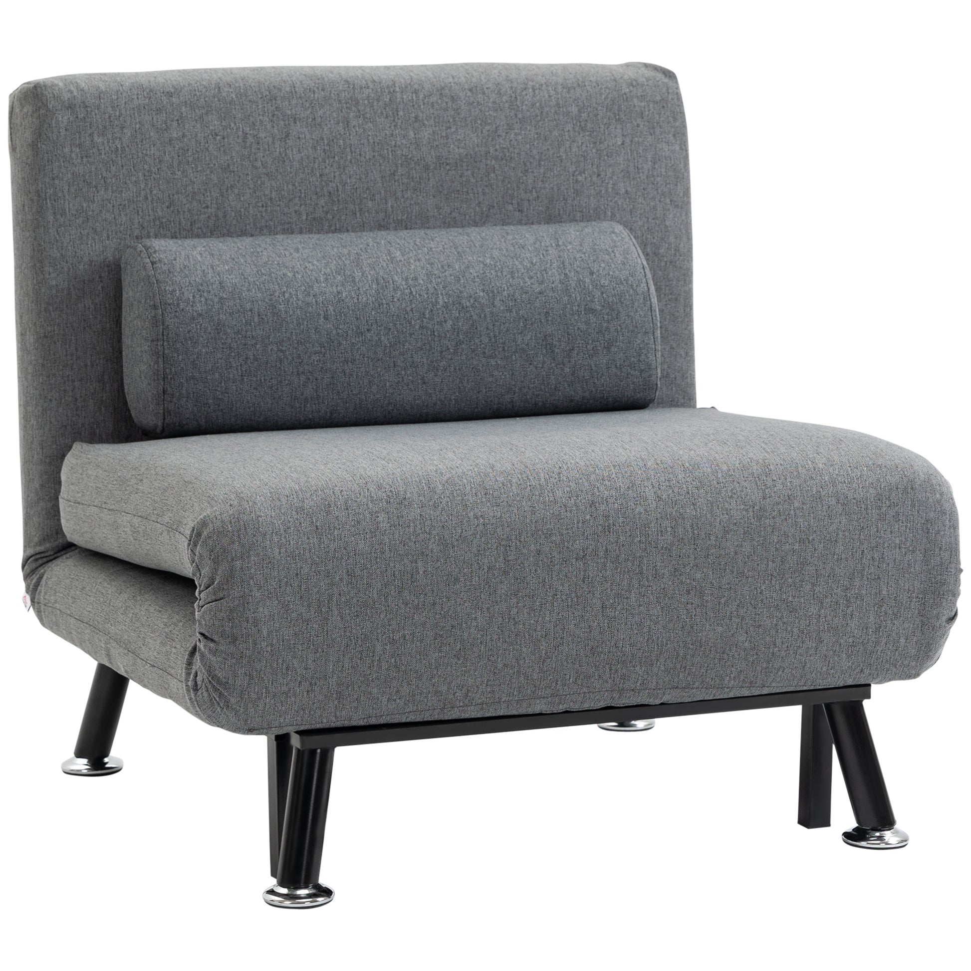 Sleeper Chair, Folding Chair with Bed Function, Back Pillow, Foldable Recliner in Linen Look, Adjustable Backrest, Supports up to 150 kg, for Living Room, Dark Gray