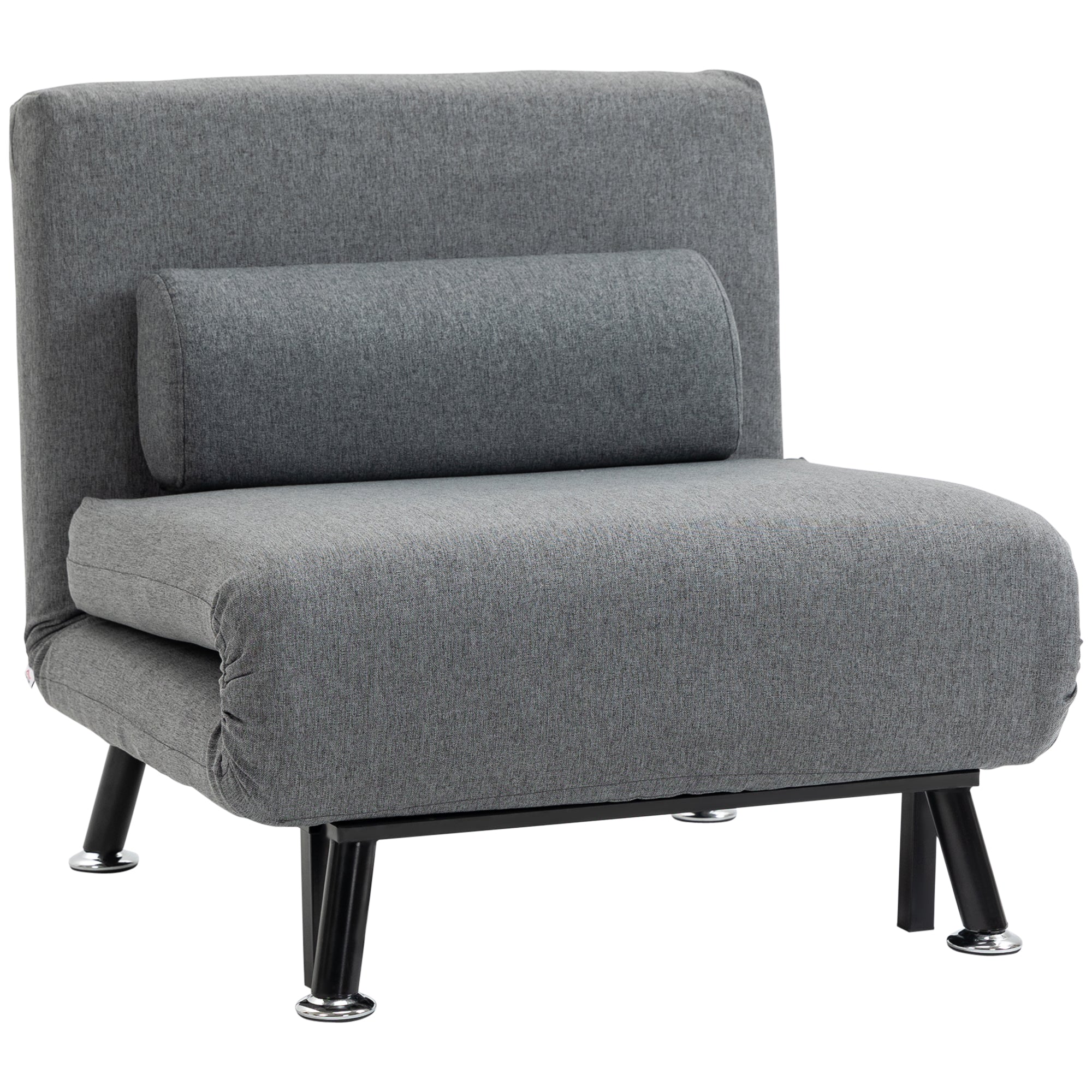 Sleeper Chair, Folding Chair with Bed Function, Back Pillow, Foldable Recliner in Linen Look, Adjustable Backrest, Supports up to 150 kg, for Living Room, Dark Gray