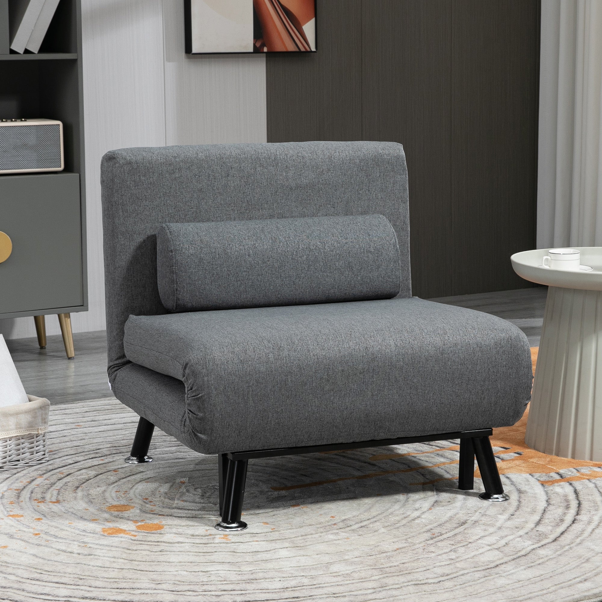 Sleeper Chair, Folding Chair with Bed Function, Back Pillow, Foldable Recliner in Linen Look, Adjustable Backrest, Supports up to 150 kg, for Living Room, Dark Gray