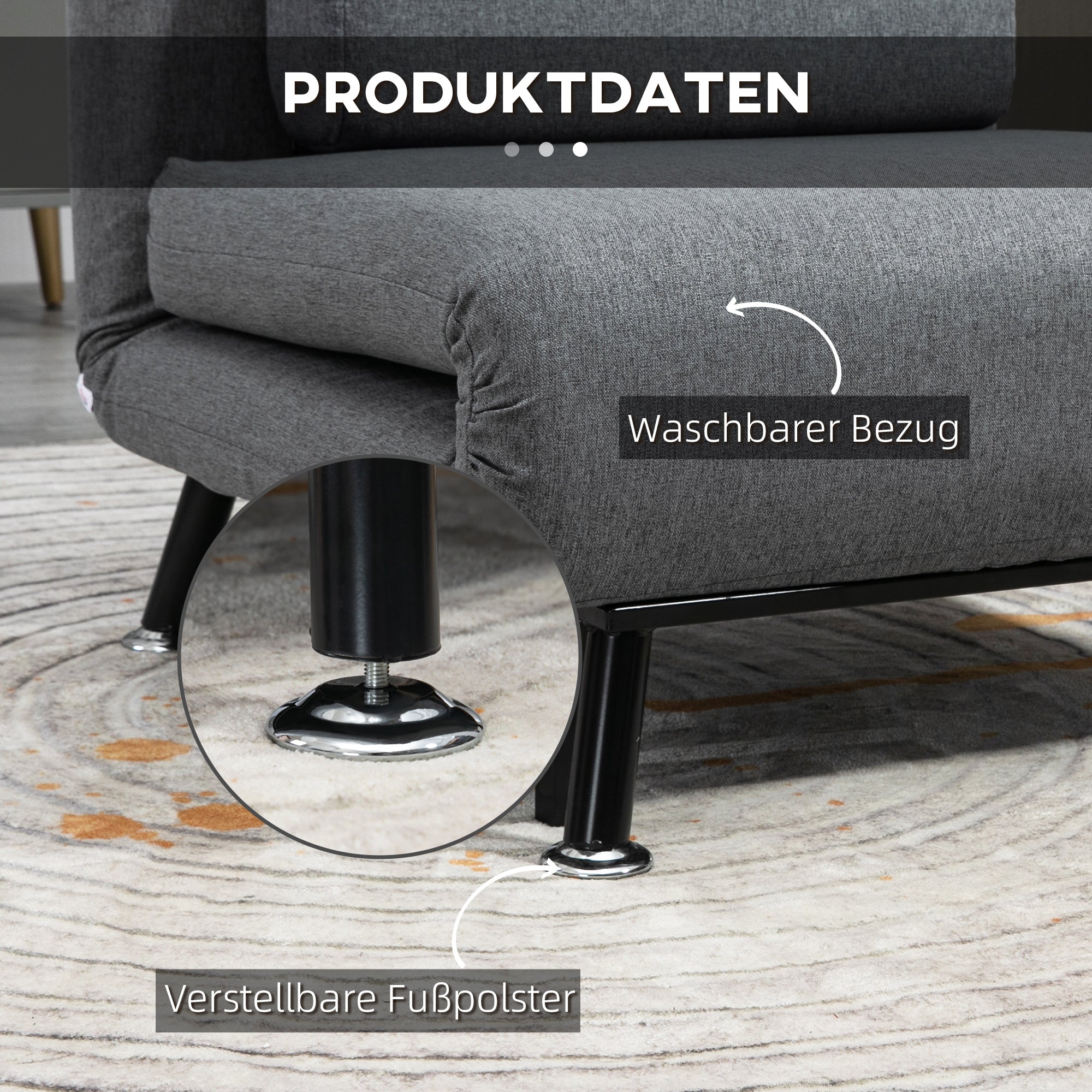 Sleeper Chair, Folding Chair with Bed Function, Back Pillow, Foldable Recliner in Linen Look, Adjustable Backrest, Supports up to 150 kg, for Living Room, Dark Gray