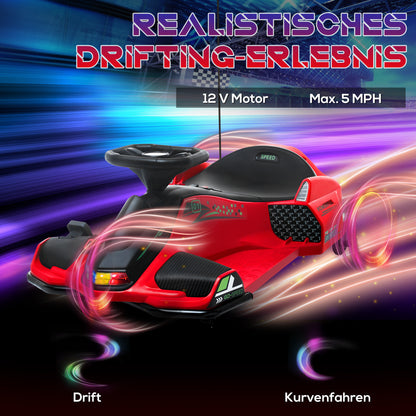 Kids Electric Go-Kart 12V 3-8km/h Drift Kart with Drift Mode, Slow Start, Go-Kart with Lights Music, Safety Belt Children's Vehicle for 8-12 Years Kids Red