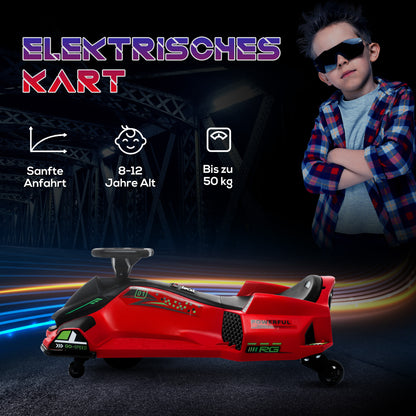 Kids Electric Go-Kart 12V 3-8km/h Drift Kart with Drift Mode, Slow Start, Go-Kart with Lights Music, Safety Belt Children's Vehicle for 8-12 Years Kids Red