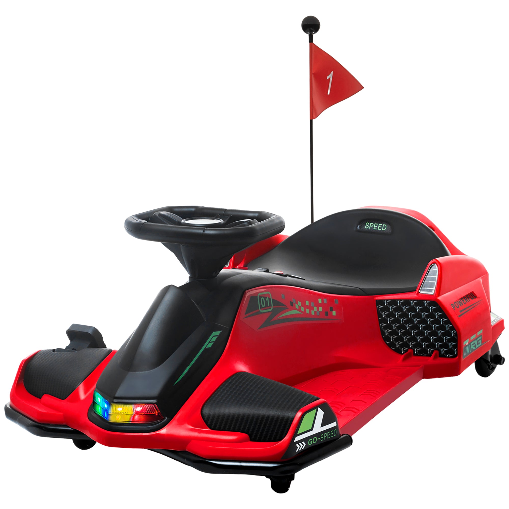 Kids Electric Go-Kart 12V 3-8km/h Drift Kart with Drift Mode, Slow Start, Go-Kart with Lights Music, Safety Belt Children's Vehicle for 8-12 Years Kids Red
