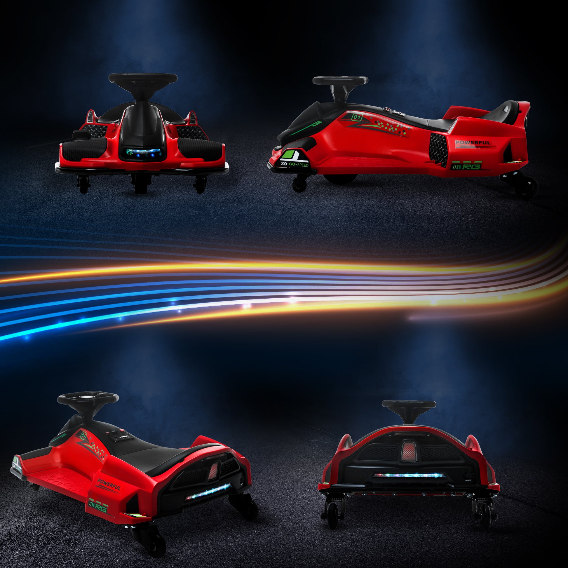 Kids Electric Go-Kart 12V 3-8km/h Drift Kart with Drift Mode, Slow Start, Go-Kart with Lights Music, Safety Belt Children's Vehicle for 8-12 Years Kids Red