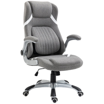 Ergonomic Office Chair with Folding Armrests and Headrest, Swivel Desk Chair with Lumbar Support, Adjustable Height and Rocking Function in Fabric for Study, Gray