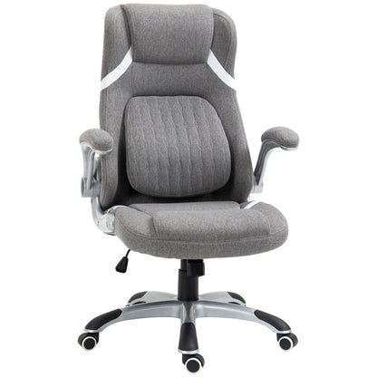 Ergonomic Office Chair with Folding Armrests and Headrest, Swivel Desk Chair with Lumbar Support, Adjustable Height and Rocking Function in Fabric for Study, Gray