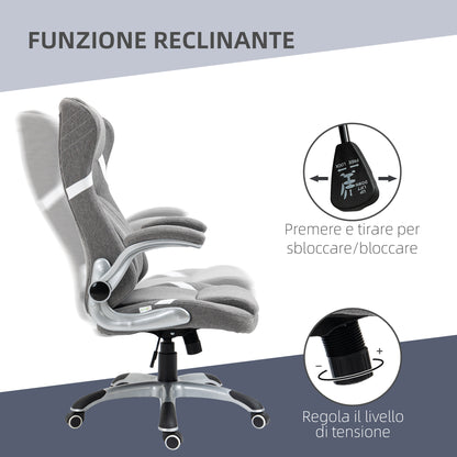 Ergonomic Office Chair with Folding Armrests and Headrest, Swivel Desk Chair with Lumbar Support, Adjustable Height and Rocking Function in Fabric for Study, Gray