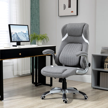Ergonomic Office Chair with Folding Armrests and Headrest, Swivel Desk Chair with Lumbar Support, Adjustable Height and Rocking Function in Fabric for Study, Gray