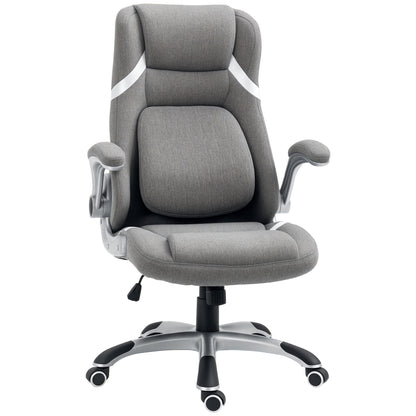 Ergonomic Office Chair with Folding Armrests and Headrest, Swivel Desk Chair with Lumbar Support, Adjustable Height and Rocking Function in Fabric for Study, Gray