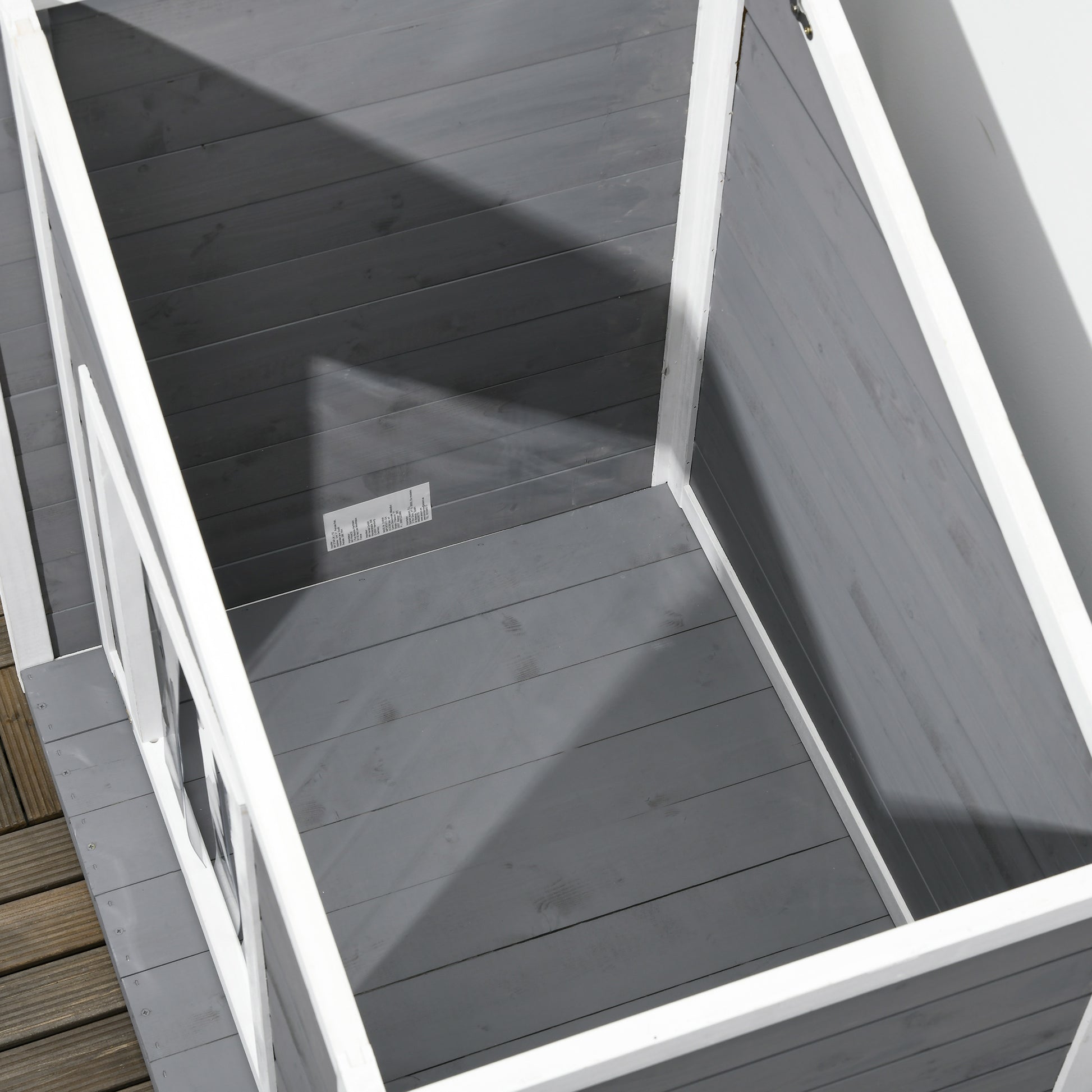 Wooden Dog House, Dog House with Openable Asphalt Roof and Door Curtain, Outdoor Dog House, Small Pet House for Small Dogs, Outdoor, Weather Resistant, Gray, 71 x 58 x 53/77 cm