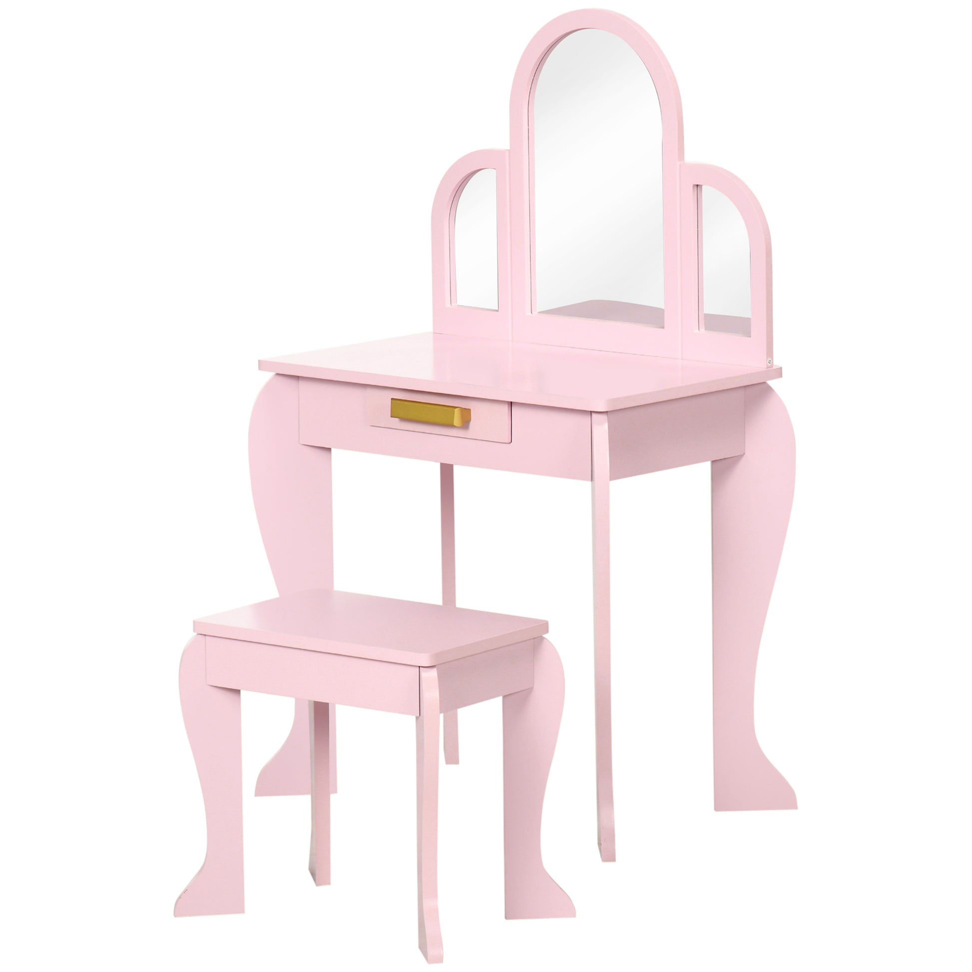Children's Dressing Table Makeup Table with Stool 3 Mirrors and Drawer 3-6 Years - 52 x 32 x 85 cm - Pink