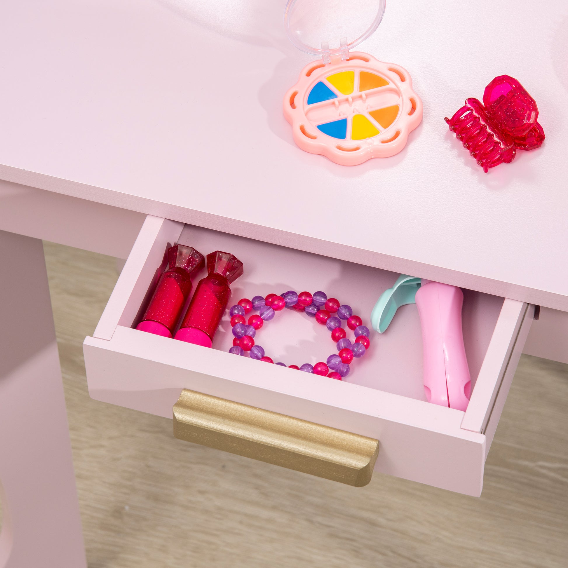 Children's Dressing Table Makeup Table with Stool 3 Mirrors and Drawer 3-6 Years - 52 x 32 x 85 cm - Pink