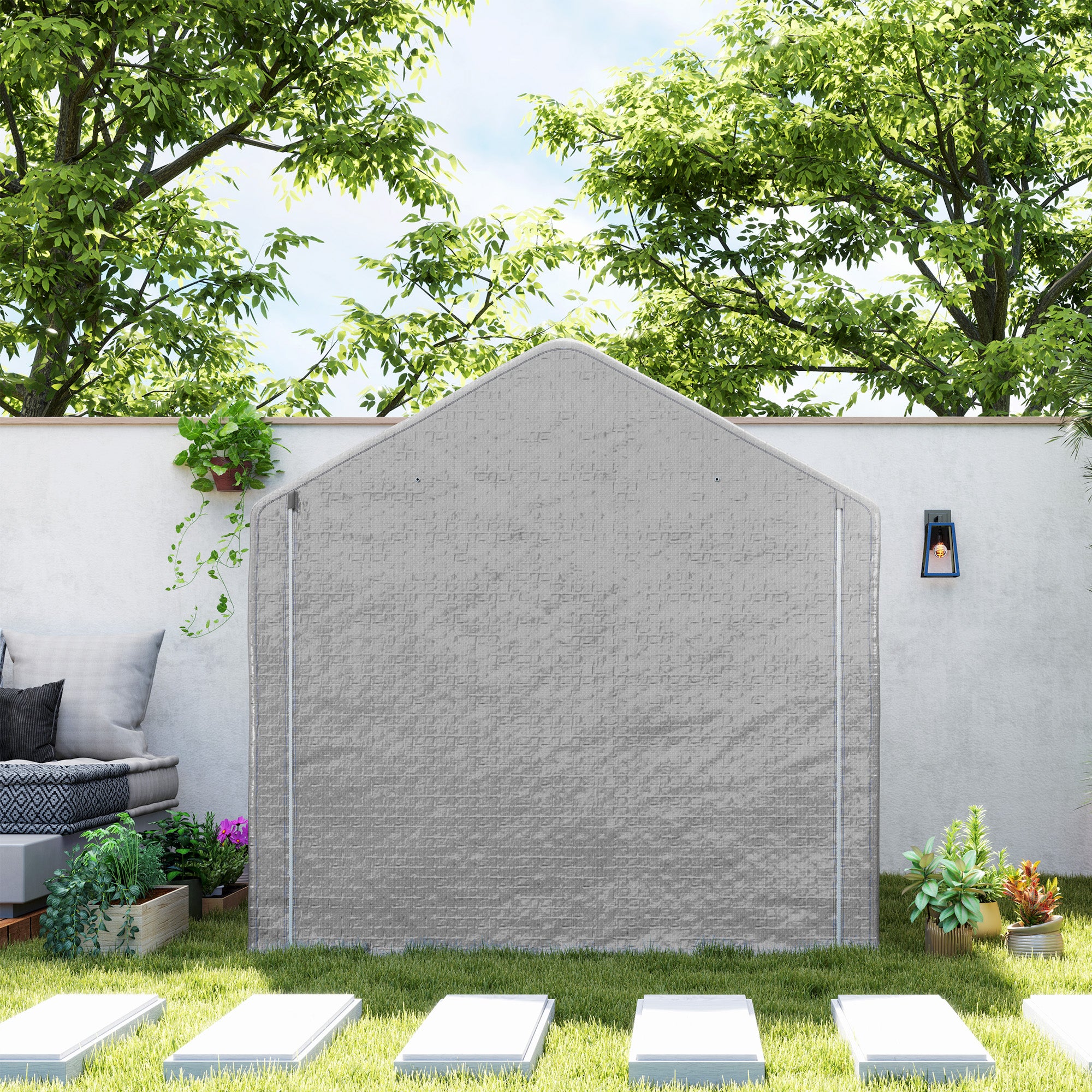 Garden Shed 2 x 2 x 2 m Outdoor Bike Shelter with Galvanized Steel Frame, Waterproof and UV-Resistant, Storage Tent for Bike, Motorcycle, Tools - Gray