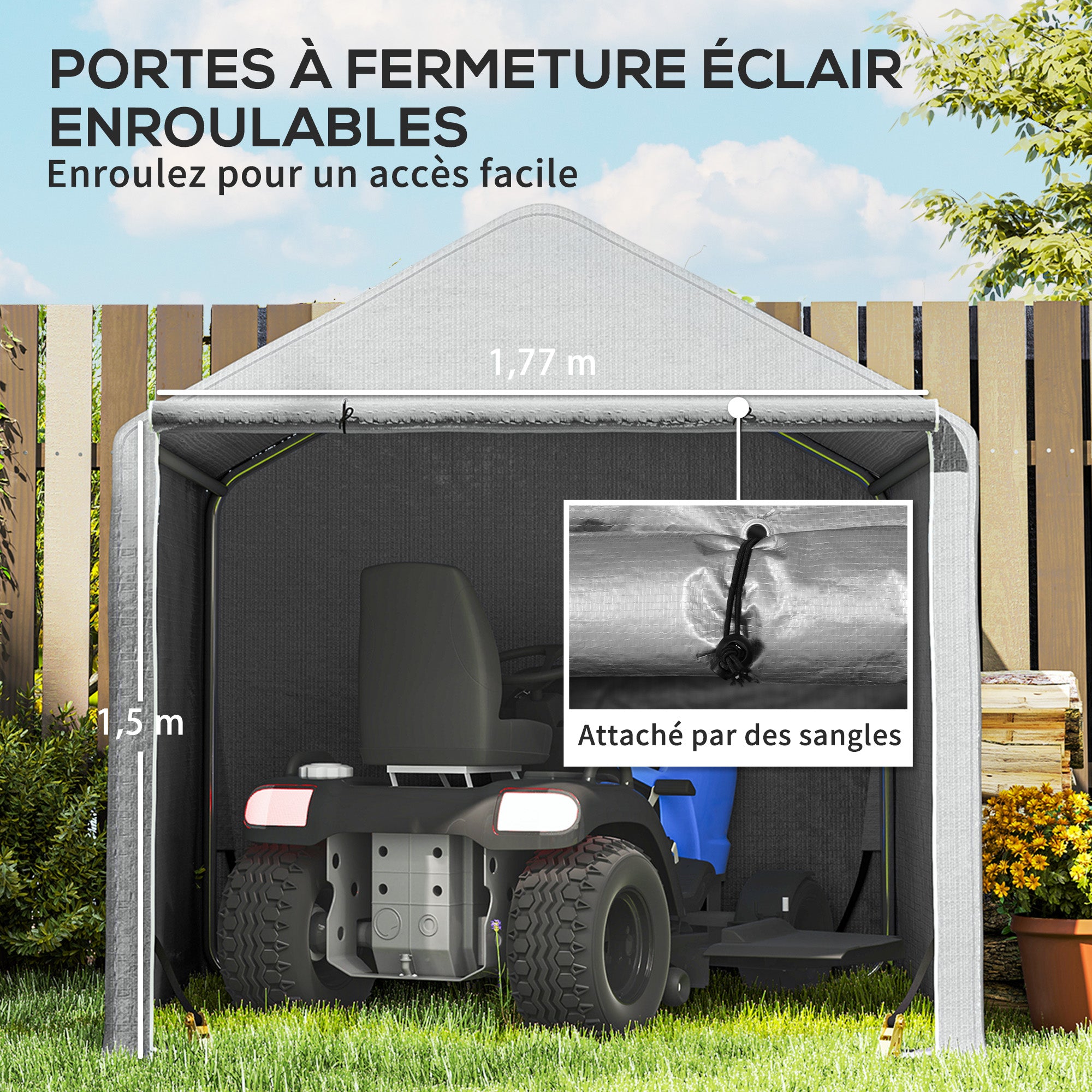 Garden Shed 2 x 2 x 2 m Outdoor Bike Shelter with Galvanized Steel Frame, Waterproof and UV-Resistant, Storage Tent for Bike, Motorcycle, Tools - Gray
