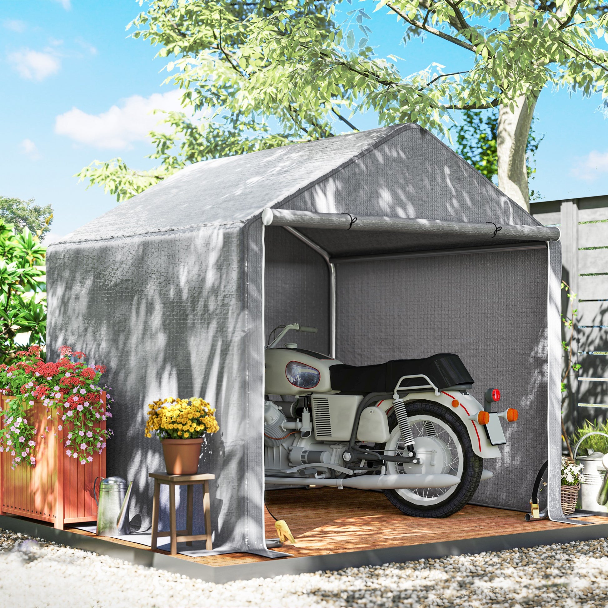 Garden Shed 2 x 2 x 2 m Outdoor Bike Shelter with Galvanized Steel Frame, Waterproof and UV-Resistant, Storage Tent for Bike, Motorcycle, Tools - Gray