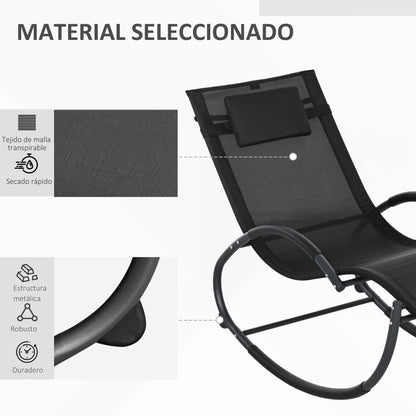 Outdoor Rocking Chair with Headrest Armrests and Metal Frame 120 kg Load Capacity for Indoor and Outdoor 155x61x88 cm Black