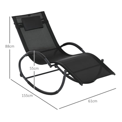 Outdoor Rocking Chair with Headrest Armrests and Metal Frame 120 kg Load Capacity for Indoor and Outdoor 155x61x88 cm Black