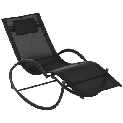 Outdoor Rocking Chair with Headrest Armrests and Metal Frame 120 kg Load Capacity for Indoor and Outdoor 155x61x88 cm Black