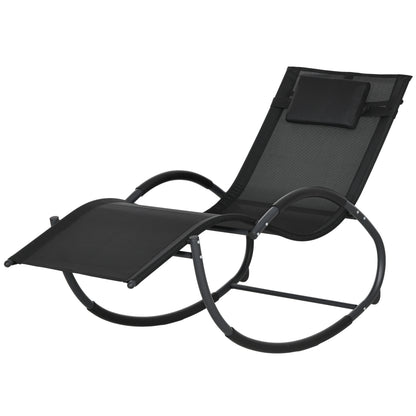 Outdoor Rocking Chair with Headrest Armrests and Metal Frame 120 kg Load Capacity for Indoor and Outdoor 155x61x88 cm Black