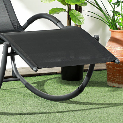 Outdoor Rocking Chair with Headrest Armrests and Metal Frame 120 kg Load Capacity for Indoor and Outdoor 155x61x88 cm Black