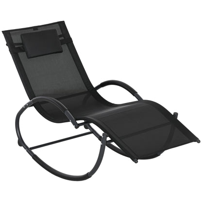 Outdoor Rocking Chair with Headrest Armrests and Metal Frame 120 kg Load Capacity for Indoor and Outdoor 155x61x88 cm Black
