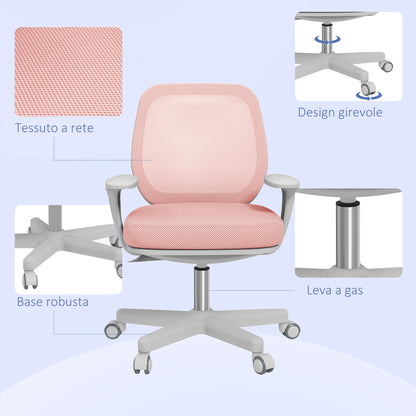 Breathable Fabric Ergonomic Office Chair with 5 Wheels, Adjustable Height, 55x48x82.5-94.5 cm, Pink