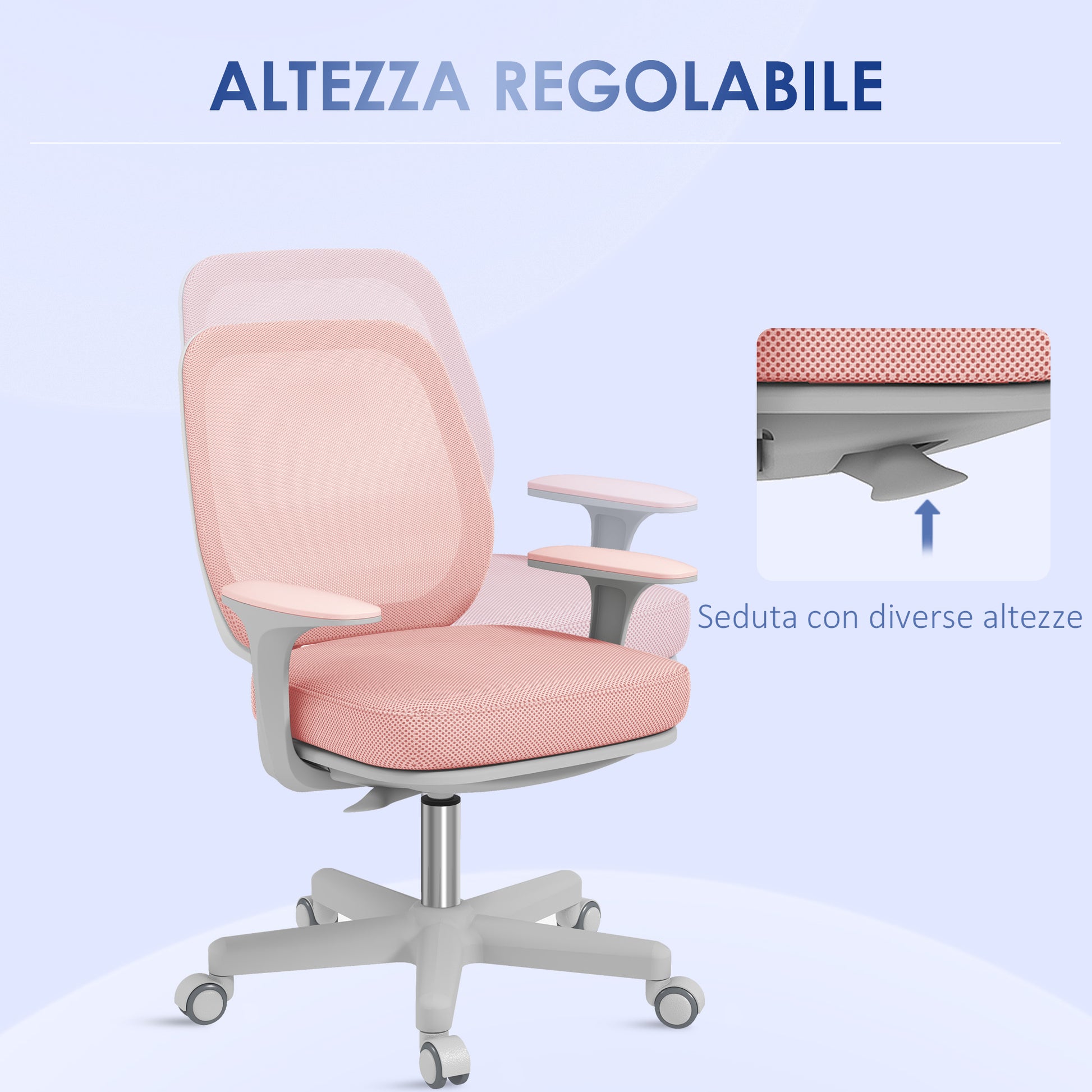 Breathable Fabric Ergonomic Office Chair with 5 Wheels, Adjustable Height, 55x48x82.5-94.5 cm, Pink