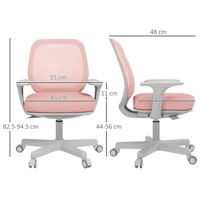 Breathable Fabric Ergonomic Office Chair with 5 Wheels, Adjustable Height, 55x48x82.5-94.5 cm, Pink
