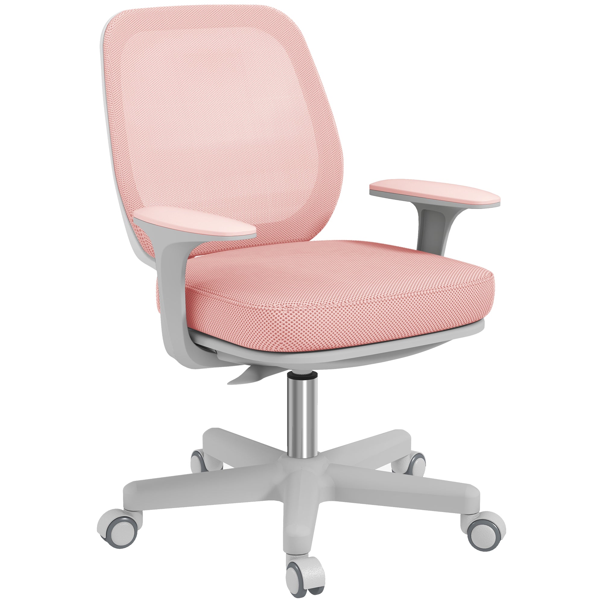Breathable Fabric Ergonomic Office Chair with 5 Wheels, Adjustable Height, 55x48x82.5-94.5 cm, Pink
