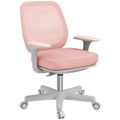 Breathable Fabric Ergonomic Office Chair with 5 Wheels, Adjustable Height, 55x48x82.5-94.5 cm, Pink