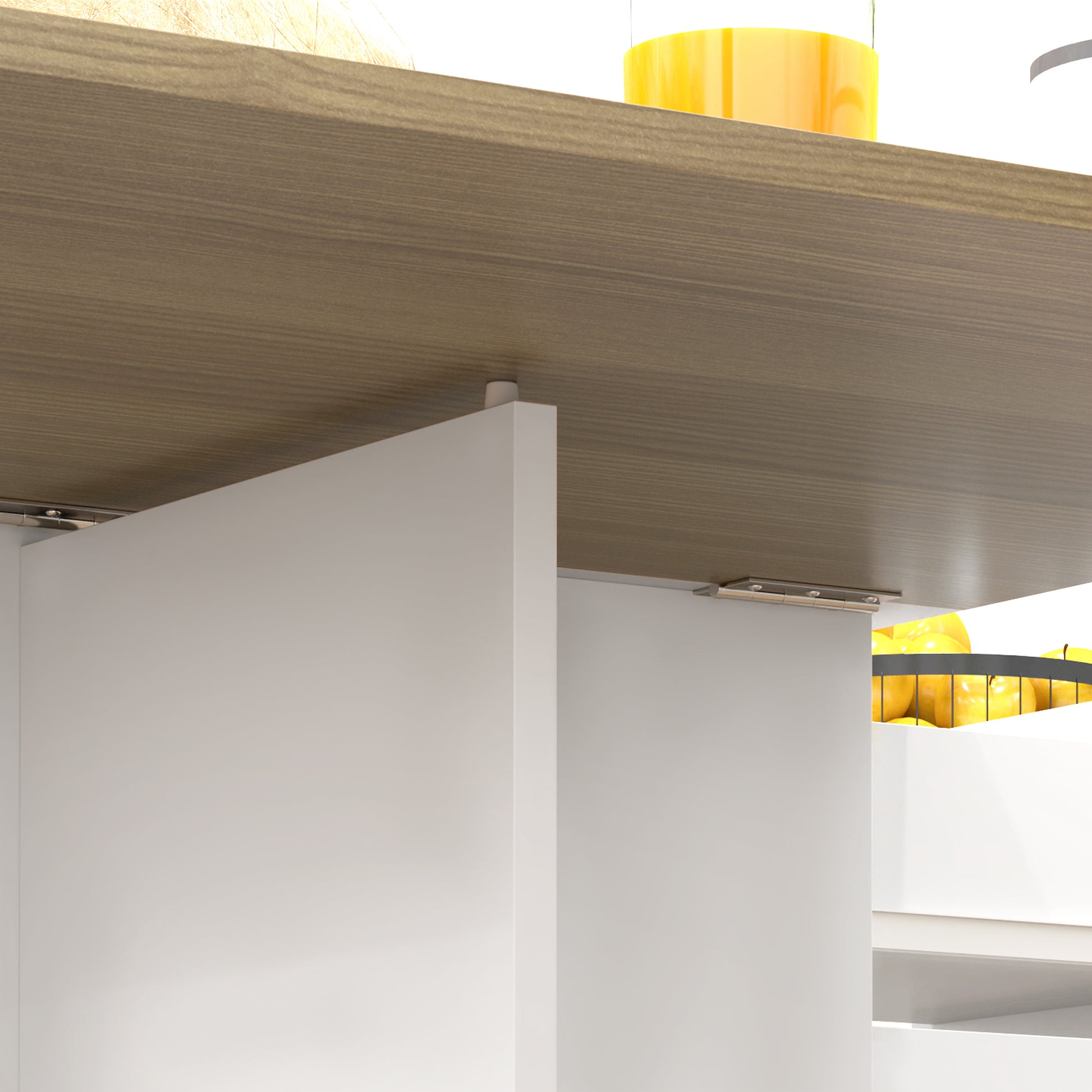Folding Space-Saving Dining Table for 6 People, Flip-Top Wood Table with Wheels, 2 Drawers and Cabinet for Kitchen and Living Room, 140x76x74 cm, White and Natural