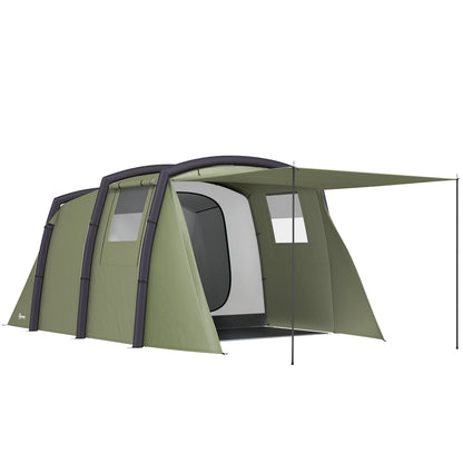 Inflatable Family Tunnel Tent for 3–6 People — Glamping Tent with Vestibule, Mesh Windows, Carry Bag, UPF50+ UV Protection, Waterproof, Olive