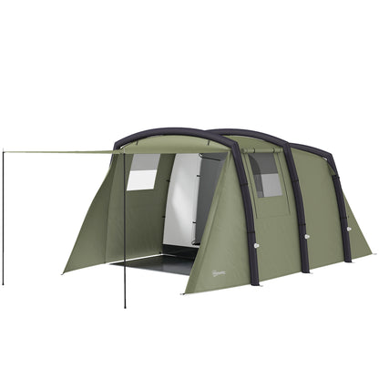 Inflatable Family Tunnel Tent for 3–6 People — Glamping Tent with Vestibule, Mesh Windows, Carry Bag, UPF50+ UV Protection, Waterproof, Olive