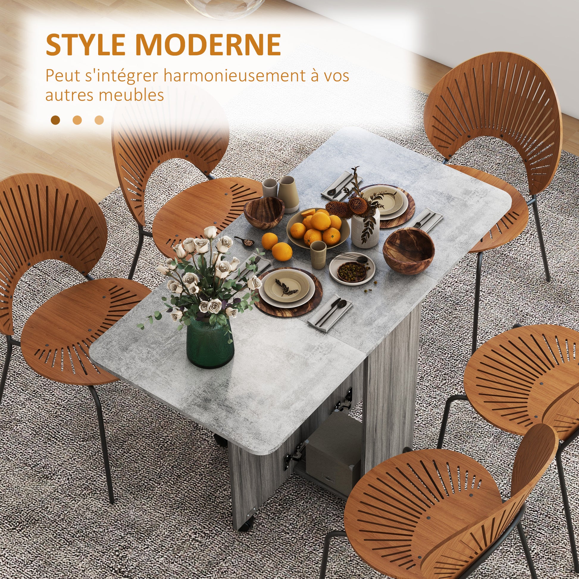 Folding Kitchen Table, Foldable Dining Table with 2 Foldable Trays, 2 Drawers, 1 Cabinet, and 1 Storage Shelf, 120 x 60 x 76.5 cm - Gray
