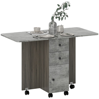 Folding Kitchen Table, Foldable Dining Table with 2 Foldable Trays, 2 Drawers, 1 Cabinet, and 1 Storage Shelf, 120 x 60 x 76.5 cm - Gray