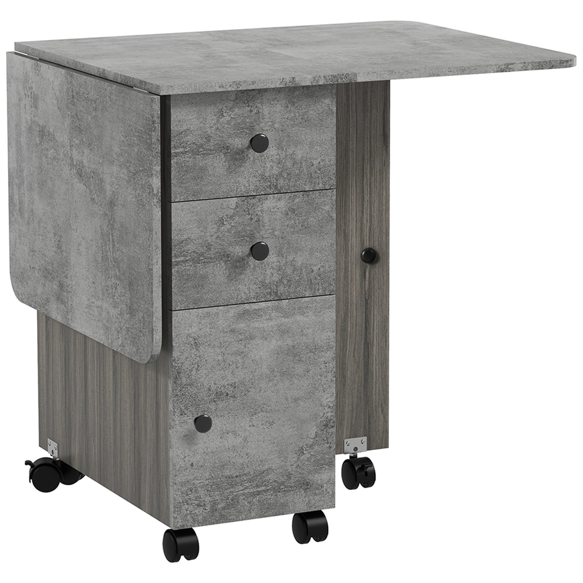 Folding Kitchen Table, Foldable Dining Table with 2 Foldable Trays, 2 Drawers, 1 Cabinet, and 1 Storage Shelf, 120 x 60 x 76.5 cm - Gray