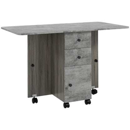 Folding Kitchen Table, Foldable Dining Table with 2 Foldable Trays, 2 Drawers, 1 Cabinet, and 1 Storage Shelf, 120 x 60 x 76.5 cm - Gray