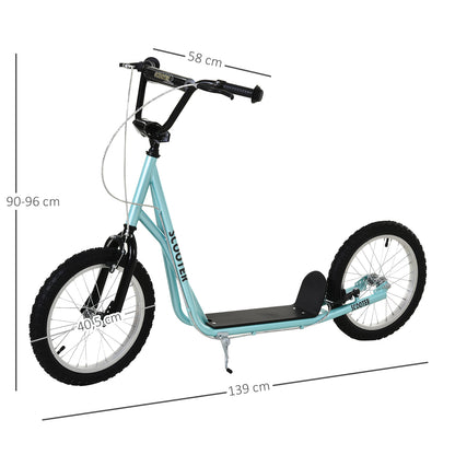 Kids Scooter Kick Scooter City Scooter Kickboard Scooter for Kids with Air Tires and Hand Brake Kids Scooter Waterproof Foldable from 5 Years 16 Inch Light Blue 139 x 58 x 90-96 cm