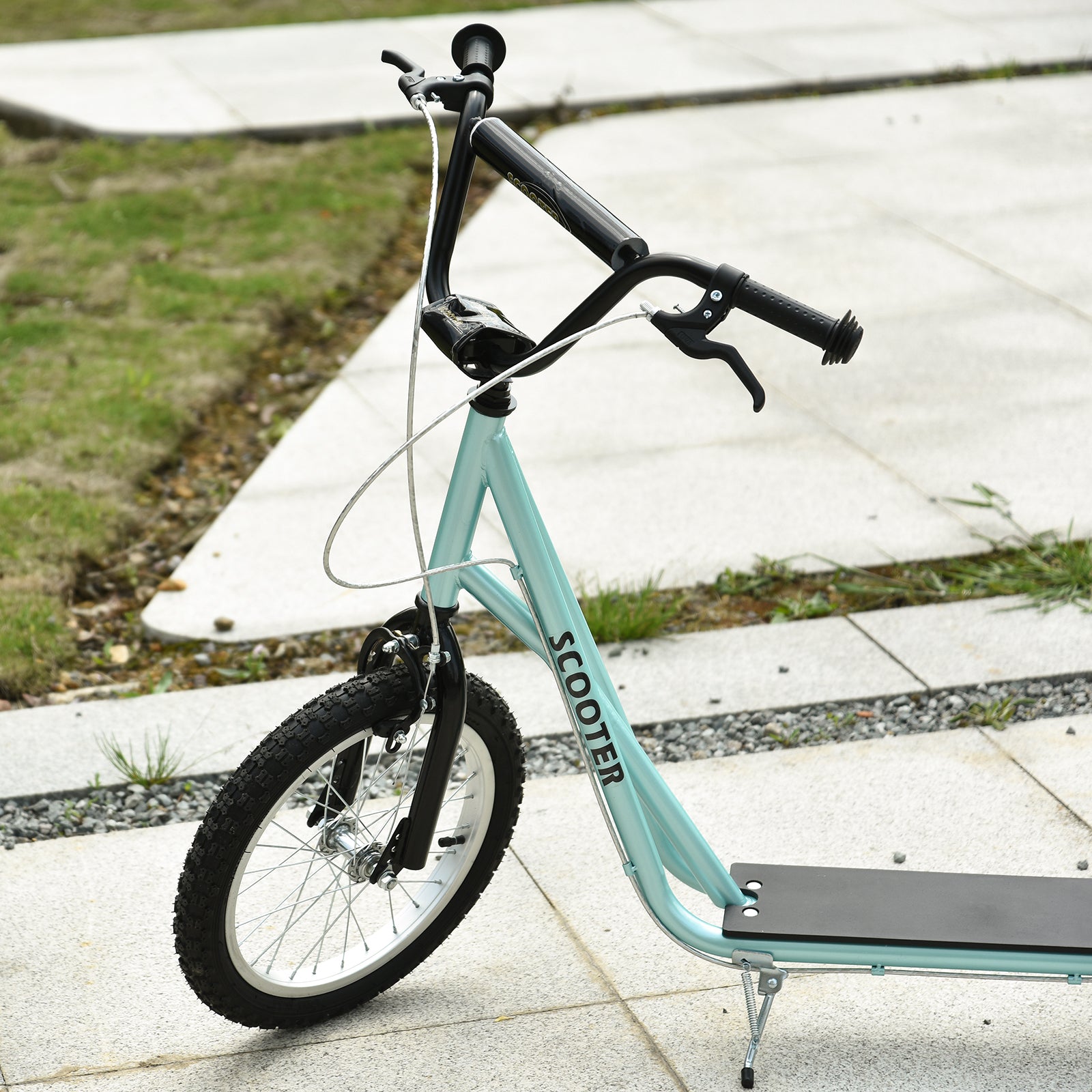 Kids Scooter Kick Scooter City Scooter Kickboard Scooter for Kids with Air Tires and Hand Brake Kids Scooter Waterproof Foldable from 5 Years 16 Inch Light Blue 139 x 58 x 90-96 cm