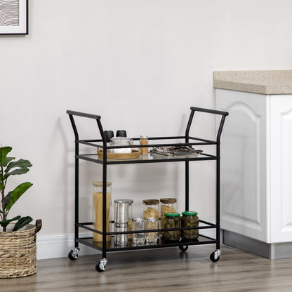 Kitchen Trolley, Roll Cart, Serving Trolley with 2 Shelves, Trolley, Side Cart on Wheels, Storage Cart for Kitchen, Metal, Black, 75 x 40 x 80 cm