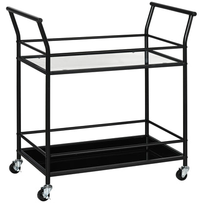 Kitchen Trolley, Roll Cart, Serving Trolley with 2 Shelves, Trolley, Side Cart on Wheels, Storage Cart for Kitchen, Metal, Black, 75 x 40 x 80 cm