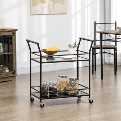 Kitchen Trolley, Roll Cart, Serving Trolley with 2 Shelves, Trolley, Side Cart on Wheels, Storage Cart for Kitchen, Metal, Black, 75 x 40 x 80 cm