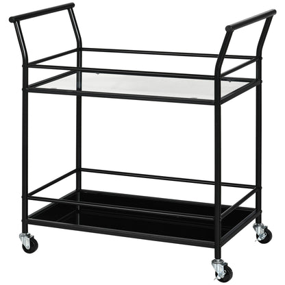 Kitchen Trolley, Roll Cart, Serving Trolley with 2 Shelves, Trolley, Side Cart on Wheels, Storage Cart for Kitchen, Metal, Black, 75 x 40 x 80 cm