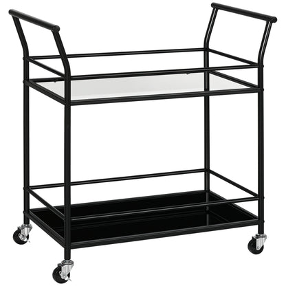 Kitchen Trolley, Roll Cart, Serving Trolley with 2 Shelves, Trolley, Side Cart on Wheels, Storage Cart for Kitchen, Metal, Black, 75 x 40 x 80 cm