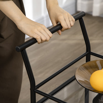 Kitchen Trolley, Roll Cart, Serving Trolley with 2 Shelves, Trolley, Side Cart on Wheels, Storage Cart for Kitchen, Metal, Black, 75 x 40 x 80 cm