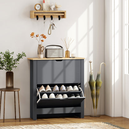 Shoe Cabinet with 2 Tilt-Out Compartments, Narrow Shoe Storage with Adjustable Divider, Holds up to 12 Pairs — 28.3 x 10.2 x 31.5 in (72 x 26 x 80 cm), Dark Gray