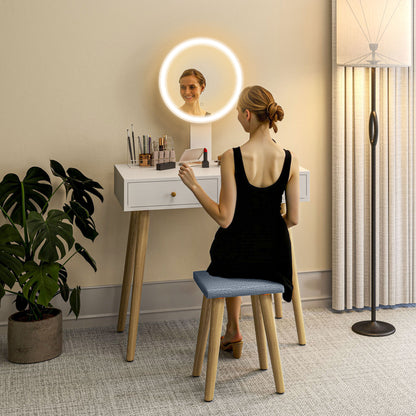 Vanity Makeup Table with LED Lights and Stool Makeup Desk with Adjustable Mirror Brightness 3 Colors 2 Drawers and Organizer Modern Vanity for Bedroom 31.5"x16.9"x52.4" White